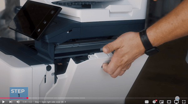 How to replace black/color imaging kit on Xerox VersaLink C625_Step 1_Open Right Side Cover