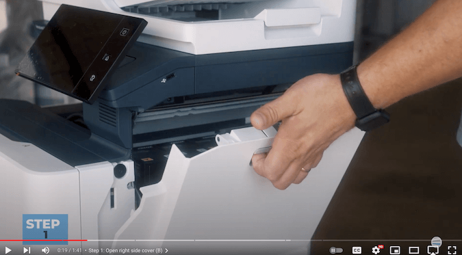 Replacing Toner on Xerox VersaLink C625_Step 1 Open Side Cover