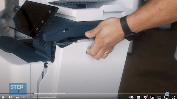 How to Replace Waste Cartridge on Xerox VersaLink C625_Step 1_Open Side Cover