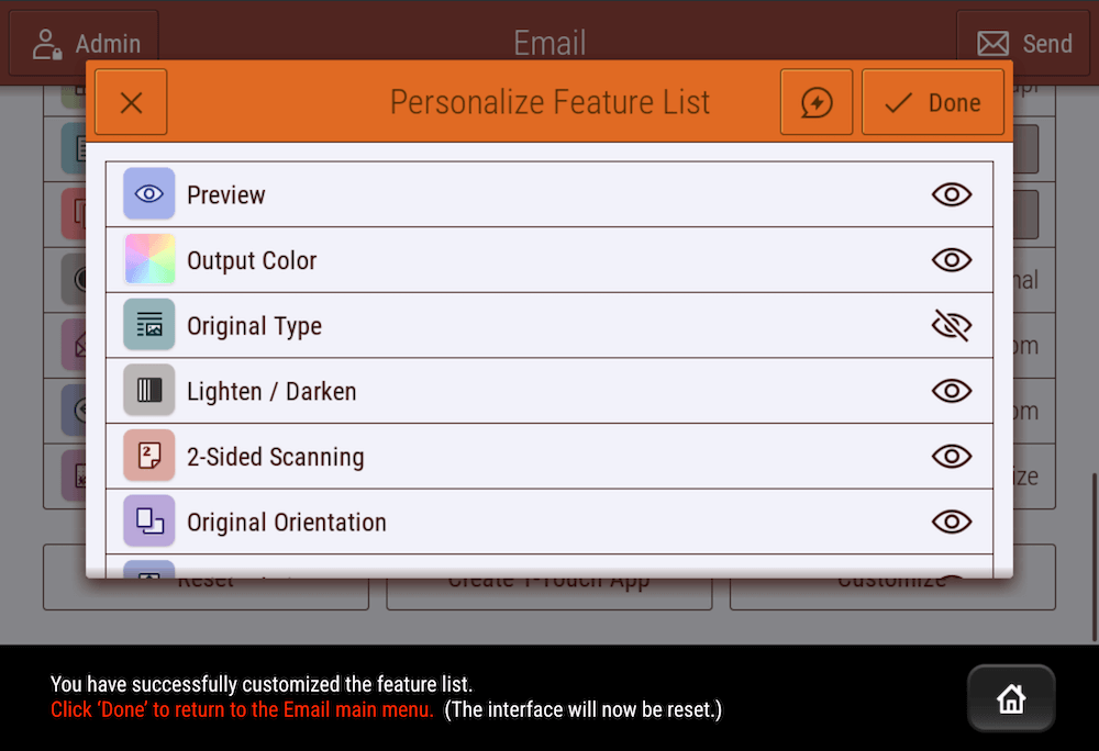 xConnectKey UI App Personalize Feature List No Hidden Feature