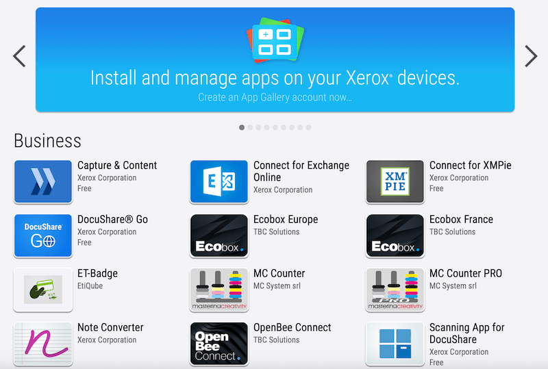 A screenshot of the Xerox App Gallery