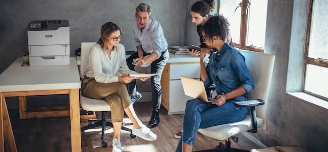Workgroup in a small home office near a laser printer