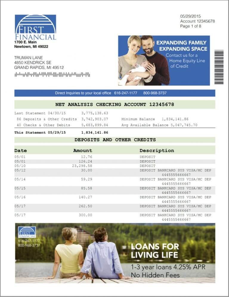 Transpromo marketing example of an account statement with an ad for loans