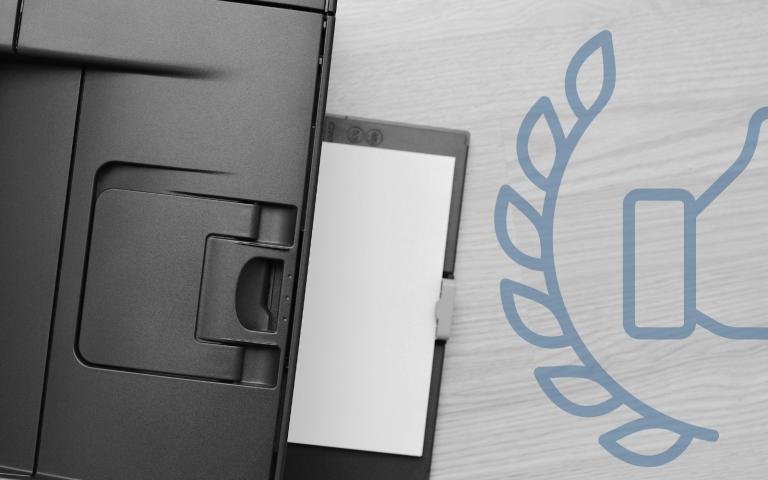An image of a laser printer with a graphic overlay of a &quot;best&quot; graphic