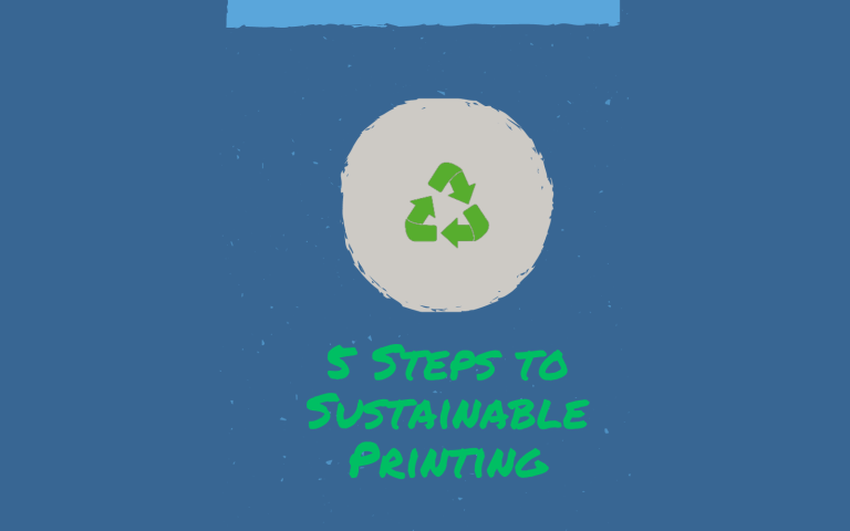 Blue background with green recycle insignia and title.