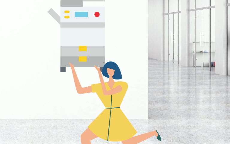 Cartoon girl holding a copier