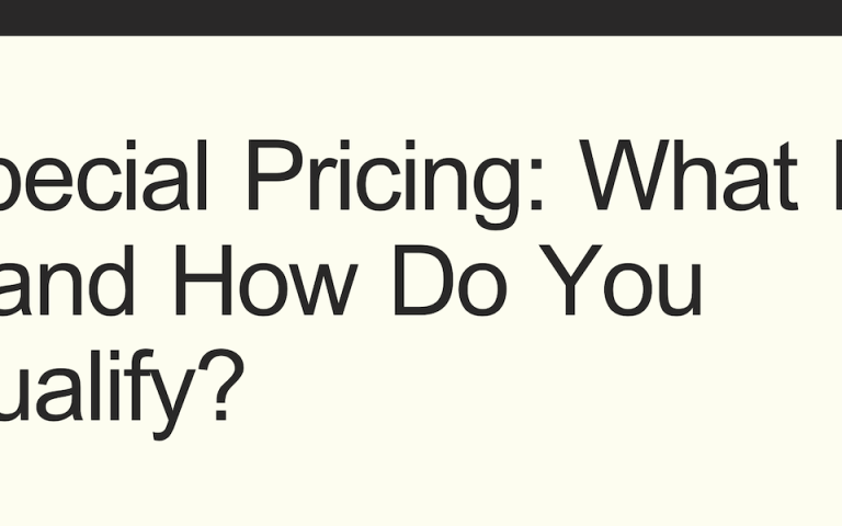 The text "Special Pricing: What Is it and How Do You Qualify" on a light yellow background with a black line at the top
