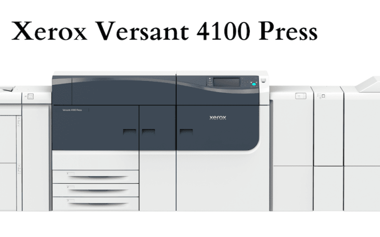 A picture of the Versant 4100 on a white background with the text &quot;Xerox Versant 4100 Press&quot; above it
