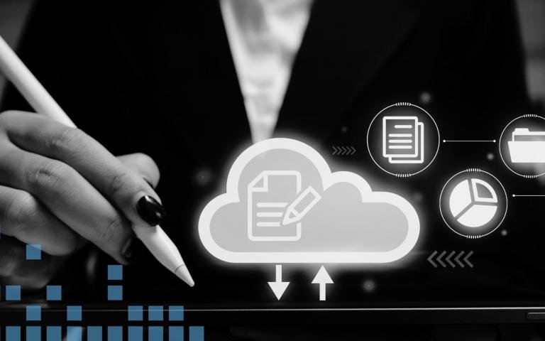 Woman using a content management system on tablet