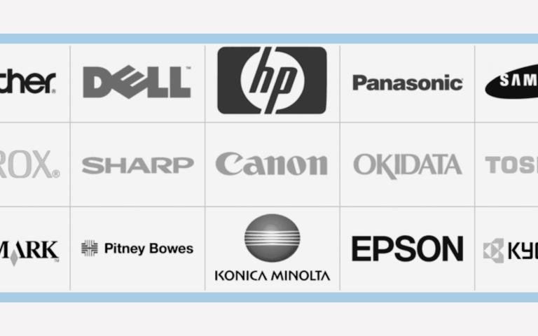A list of 15 major printer brands with their logos displayed