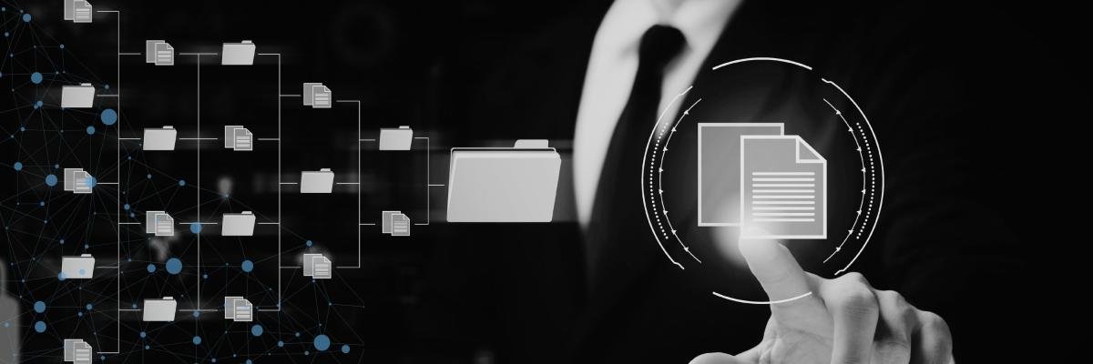 Man interacting with digital document folder