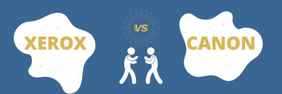 xerox vs canon with two cartoon men about to fight