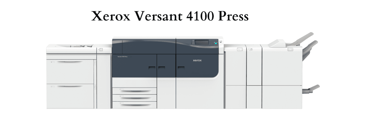 A picture of the Versant 4100 on a white background with the text "Xerox Versant 4100 Press" above it