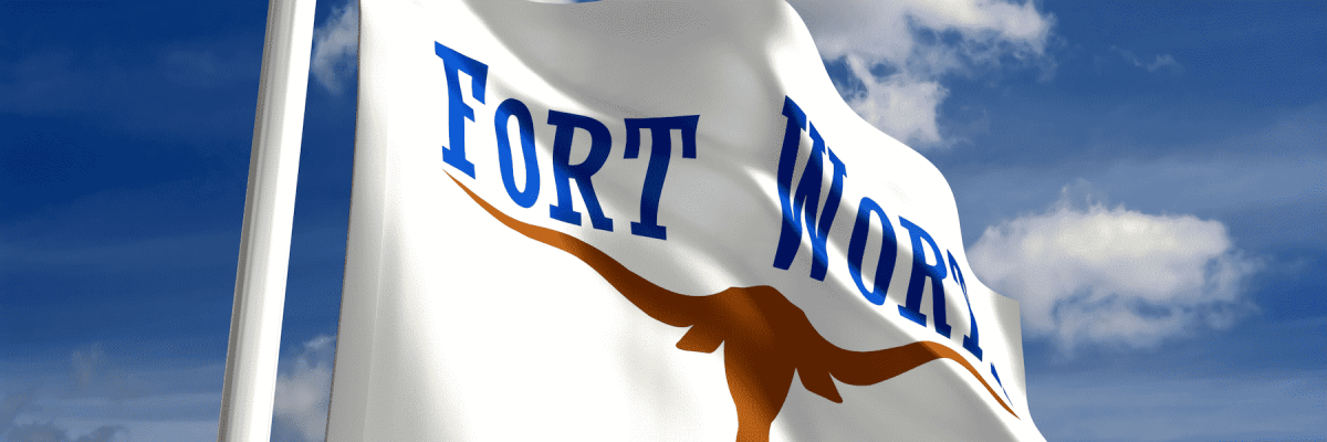 A close up picture of the Fort Worth flag outside