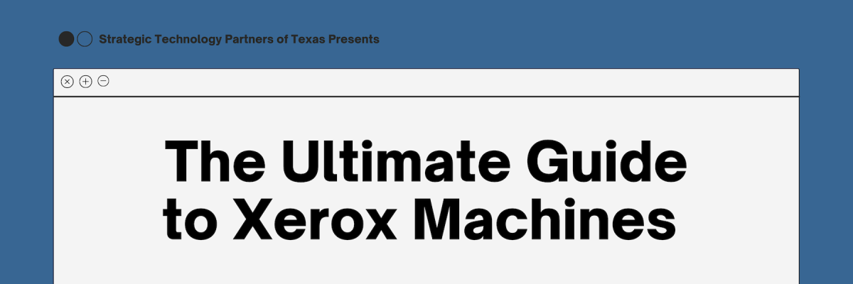 The text "The Ultimate Guide to Xerox Machines" written in bold on a white surface with a blue background