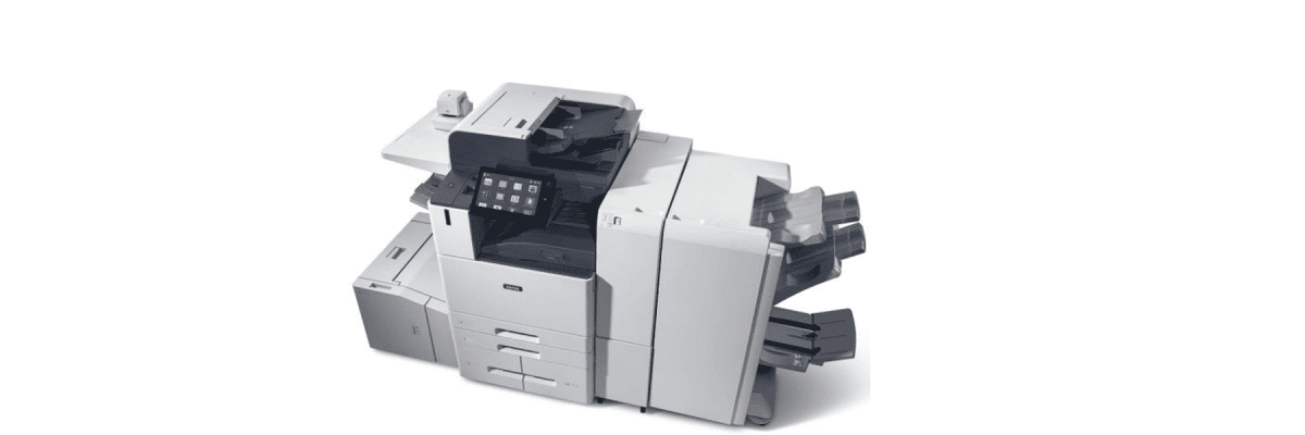 The Xerox AltaLink B8170 with additional paper trays and accessories