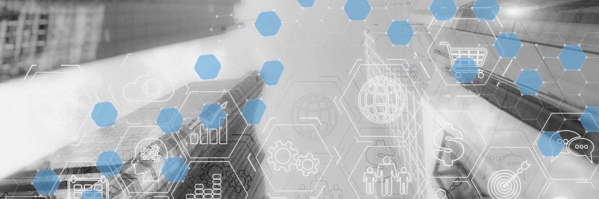 Enterprise building surrounded by digital interface