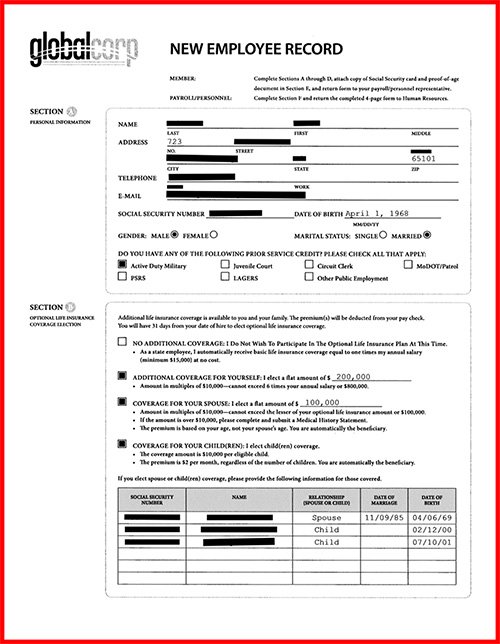 An example of a document redacted with the Xerox Auto-Redaction app